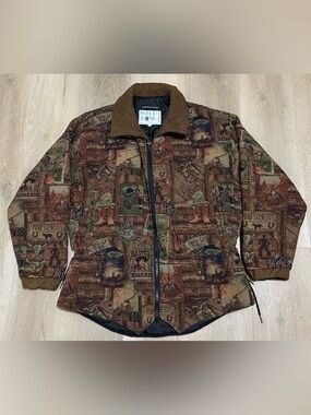 Vintage Wild Rose Women’s Brown Patterned Zip-Front Jacket